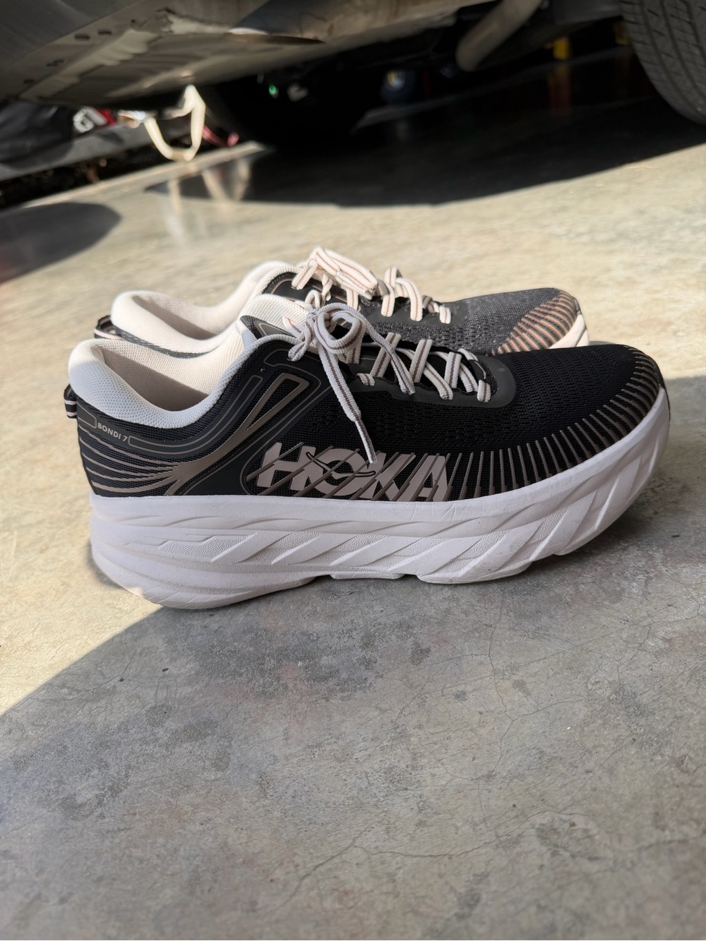 Hoka Women's Black and Rose Gold Athletic Running Shoes Bondi 8